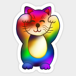 Two paws up rainbow maneki neko lucky cat Sticker